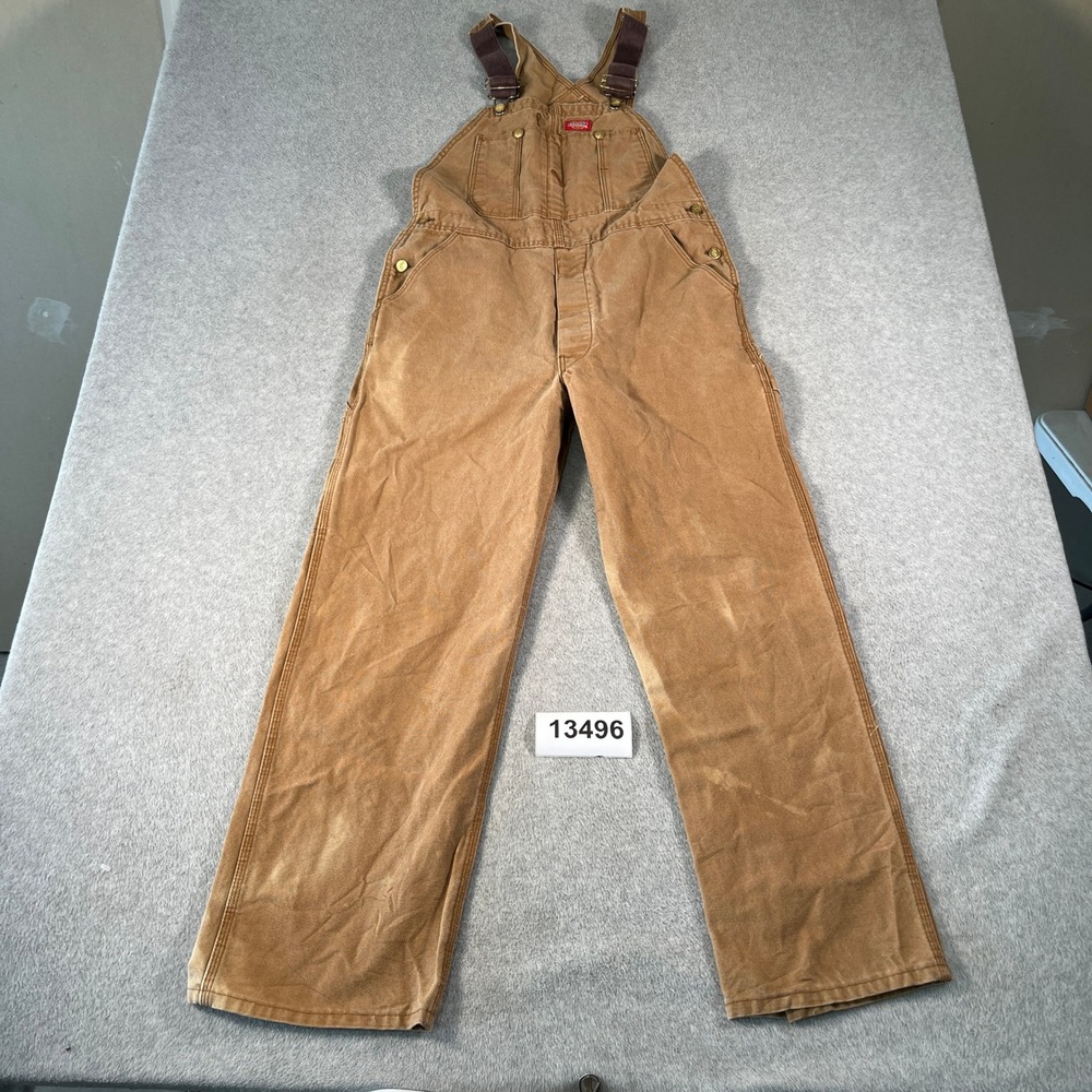 Dickies Carpenter Bib Overalls Men 34x32 Brown Cotton Regular Utility Workwear